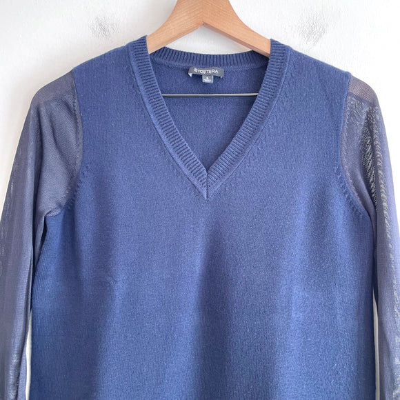 Semi-Sheer Sleeve V-Neck Sweater