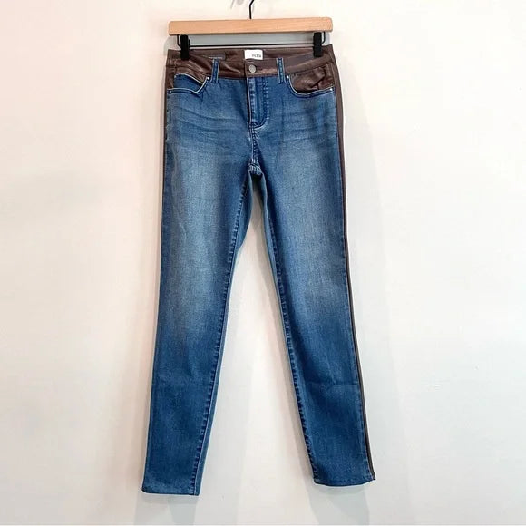 Leather Inset Skinny Jeans